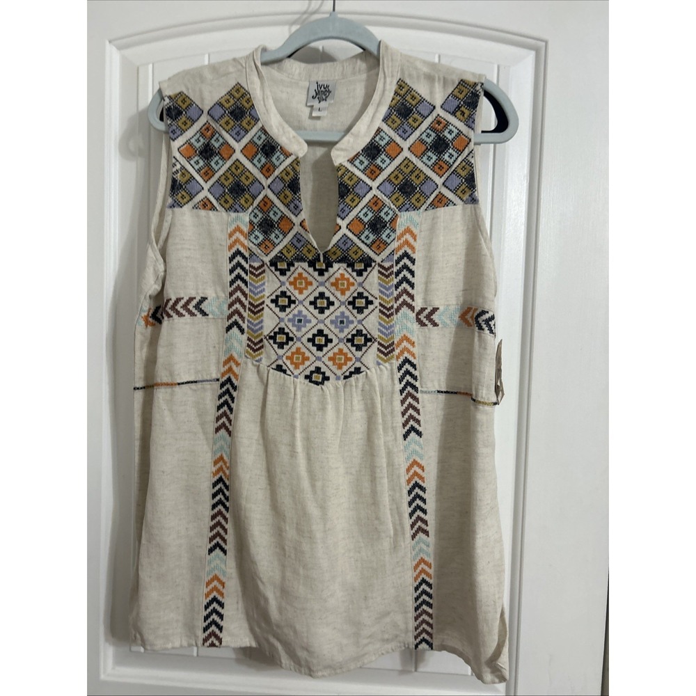 NWT Ivy Jane Women's Large‎ Embroidered Natural Colored Sleeveless Shirt